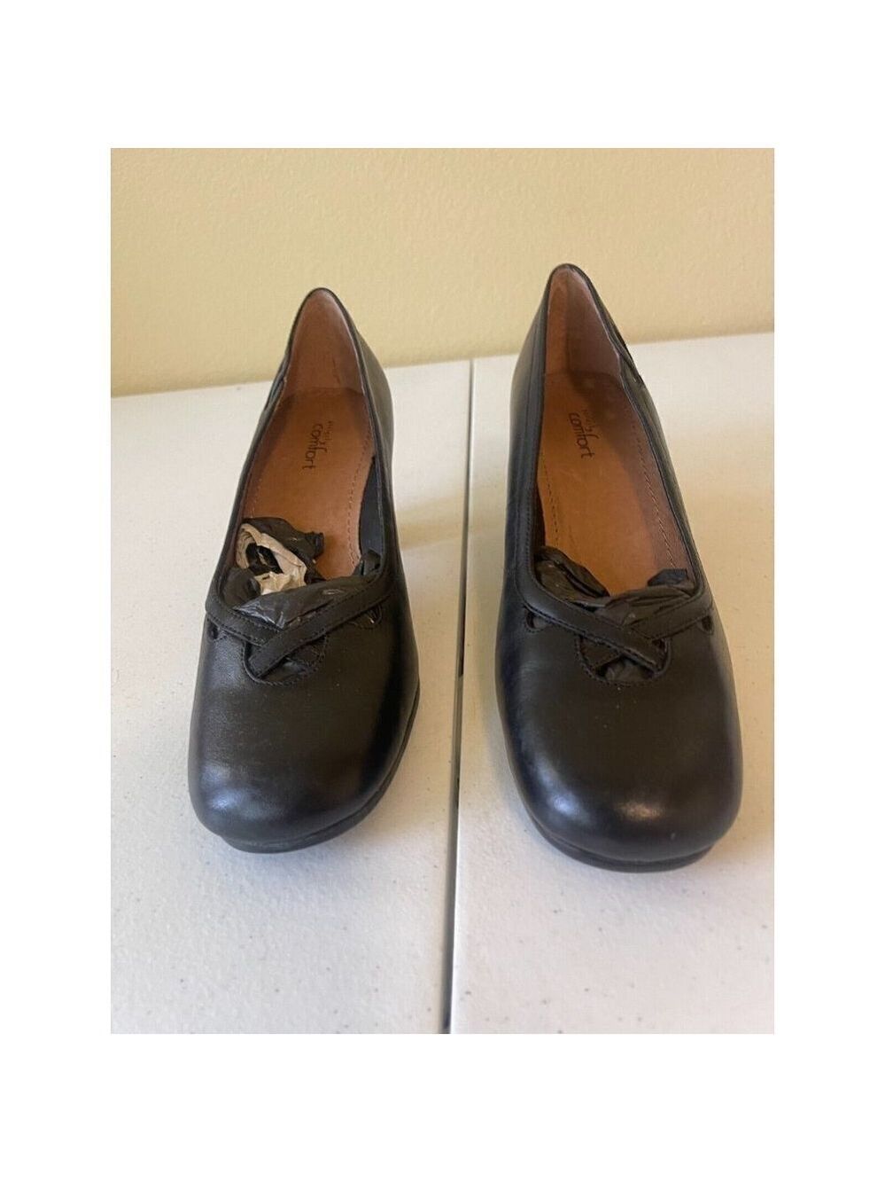 Strictly Comfort Womens Classic Pump Shoes Black Block Heels Leather 7 M